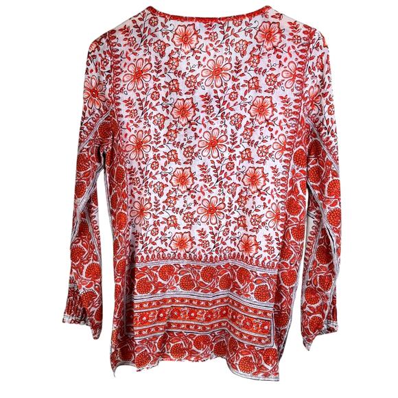 Calypso St. Barth Orange Floral Print Sheer Long Sleeve Tassel Tie Up Top - Picture 12 of 12